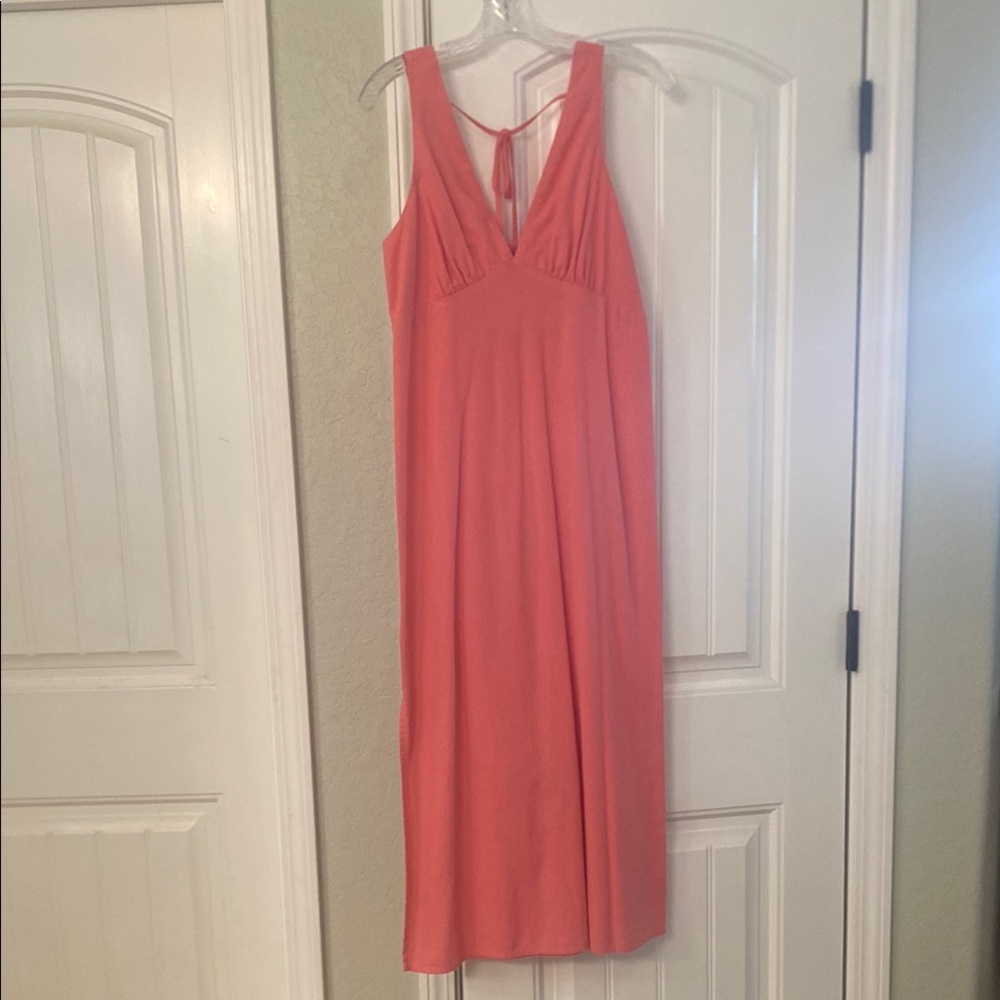 Coral Linen Sleeveless Dress